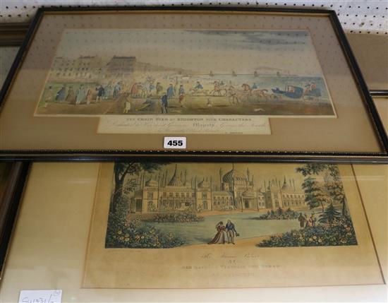 2 early prints of Brighton chain pier, Royal Pavilion & another of Trafalgar Square